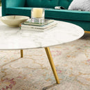Alaric 40" Round Artificial Marble Coffee Table with Tripod Base