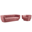 Cayson Vertical Channel Tufted Performance Velvet Sofa and Armchair Set