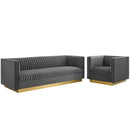 Jimmy Vertical Channel Tufted Upholstered Performance Velvet Sofa and Armchair Set