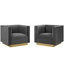 Jimmy Vertical Channel Tufted Upholstered Performance Velvet Armchair Set of 2