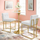 Eliseo Gold Stainless Steel Upholstered Fabric Counter Stool Set of 2