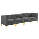 Arianna Channel Tufted Performance Velvet 4-Seater Sofa