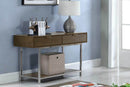 Sofa Table with 2 Drawer fluted dark wood chrome legs